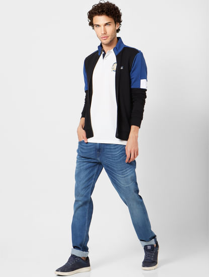 Black High Neck Colourblocked Cardigan