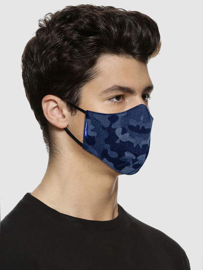 Blue Camo Print Lightweight Denim 3PLY Mask
