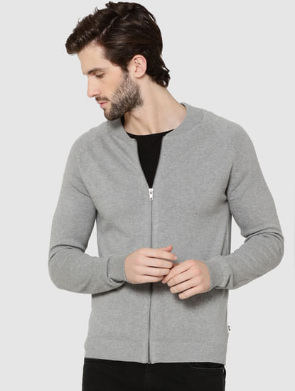 Grey Zip Up Knit Cardigan
