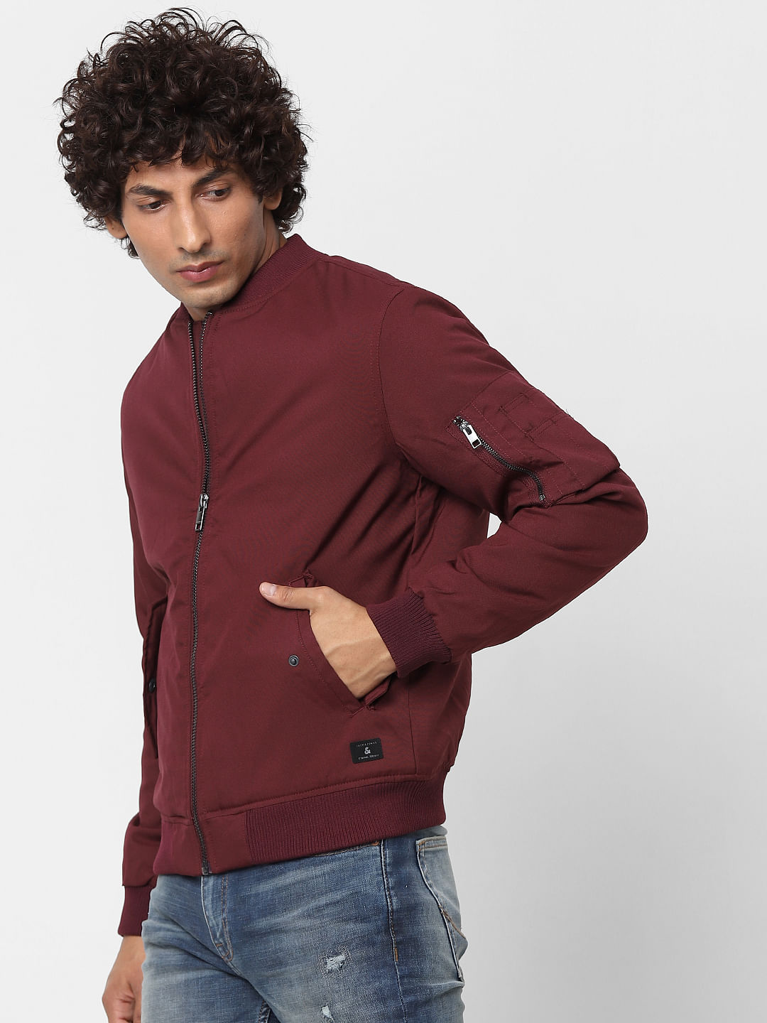 maroon red bomber jacket