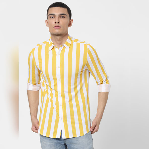 BESTSELLER CLOTHING Yellow Striped Full Sleeves Shirt