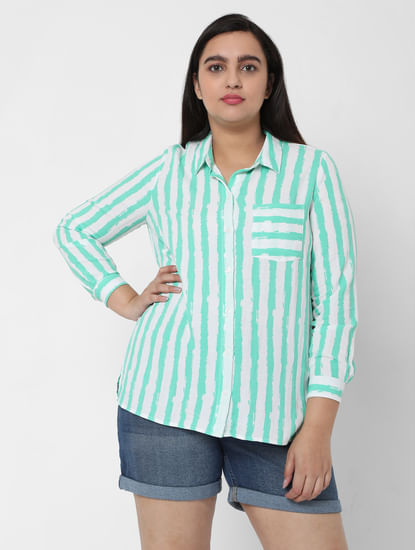 Green Asymmetrical Striped Shirt