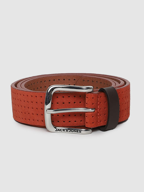 Burnt Orange Patterned Leather Belt
