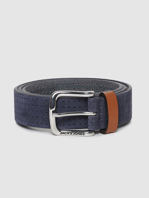 Dark Blue Patterned Leather Belt