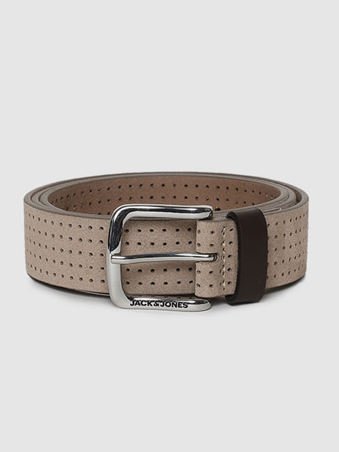 Beige Patterned Leather Belt