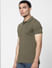 Olive Green Polo Neck T-shirt_385183+3