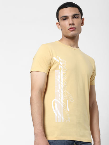 Yellow Logo Print Crew Neck T-shirt