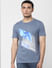 Blue Logo Print Crew Neck T-shirt_385185+2