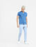 Blue Front Open Knit Polo T-shirt