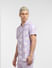 Purple Floral Print Short Sleeves Shirt_404279+3