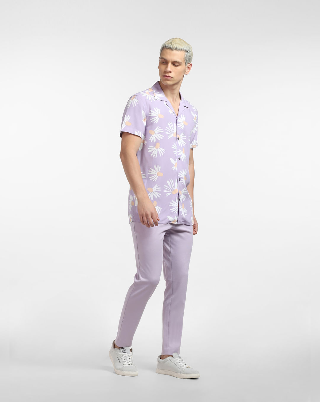 Purple Floral Print Short Sleeves Shirt