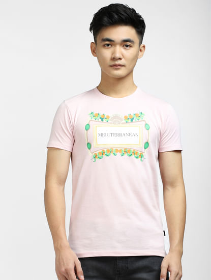Pink Printed Crew Neck T-shirt