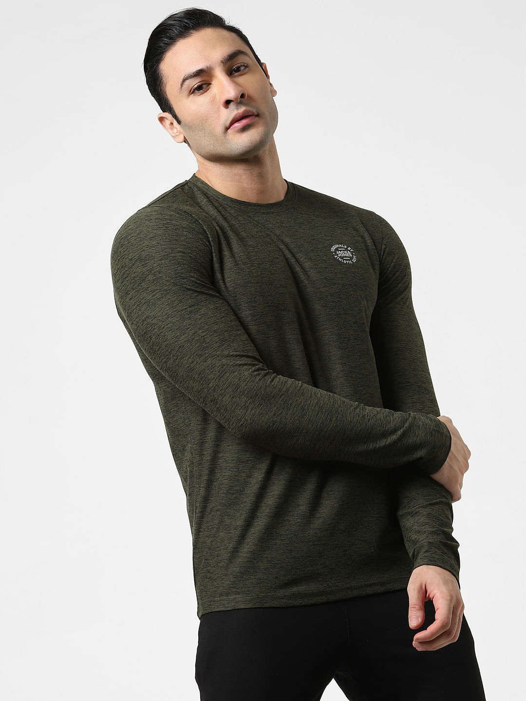 Buy Green Full Sleeves Crew Neck T shirt for Men