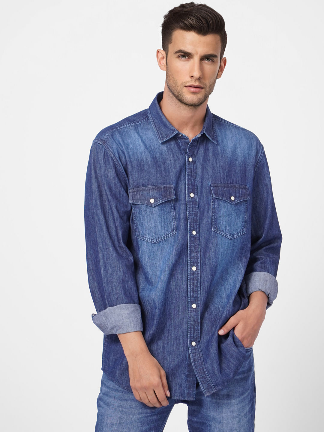 2017 Brand Long Sleeve Washed Blue Denim Shirts Men Casual Slim Fit Man  Cowboy Jean Shirt Cotton Camisa Masculina Chemise Homme : Amazon.in:  Clothing & Accessories