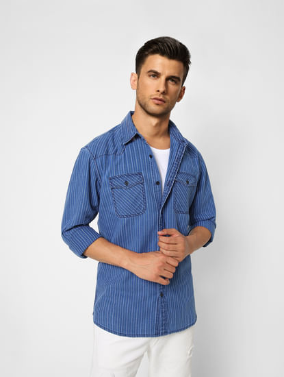 Blue Striped Denim Full Sleeves Shirt