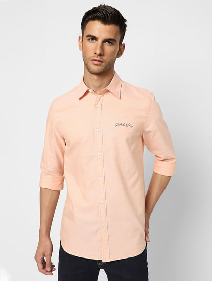 Peach Logo Print Full Sleeves Shirt