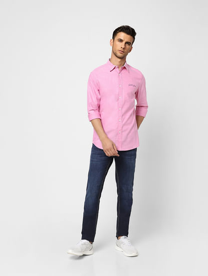 Pink Logo Print Full Sleeves Shirt