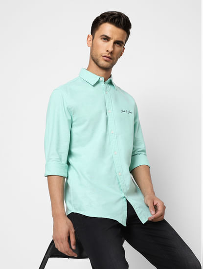 Sea Green Logo Print Full Sleeves Shirt