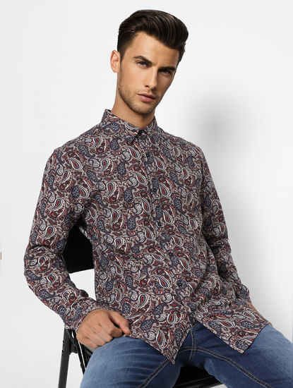 Brown Abstract Print Full Sleeves Shirt