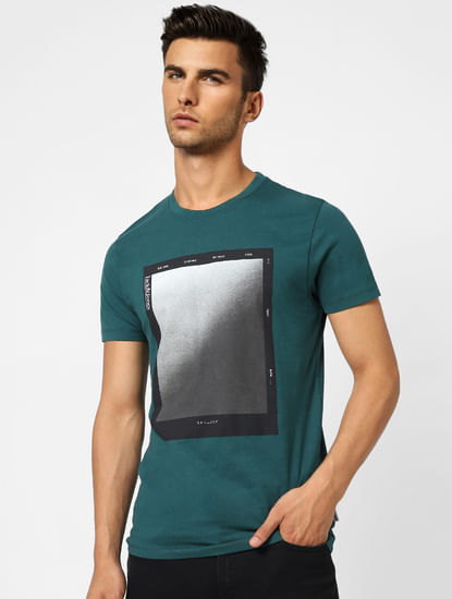 Dark Green Graphic Print Crew Neck T-shirt