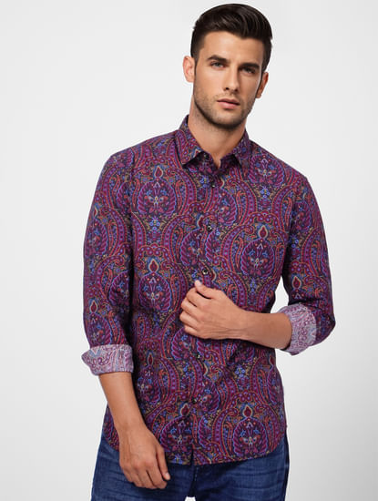 Maroon Paisley Print Full Sleeves Shirt