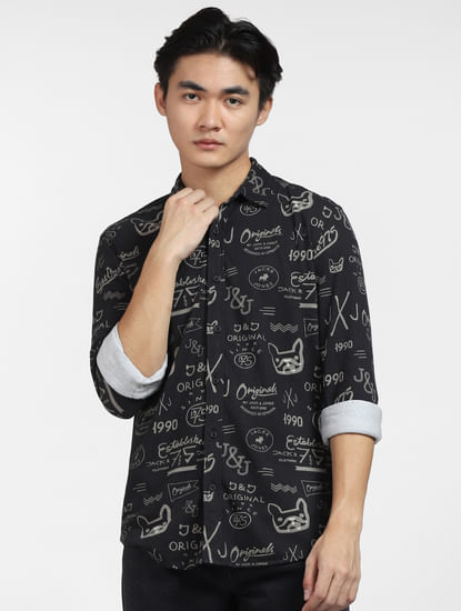 Black All Over Print Full Sleeves Shirt