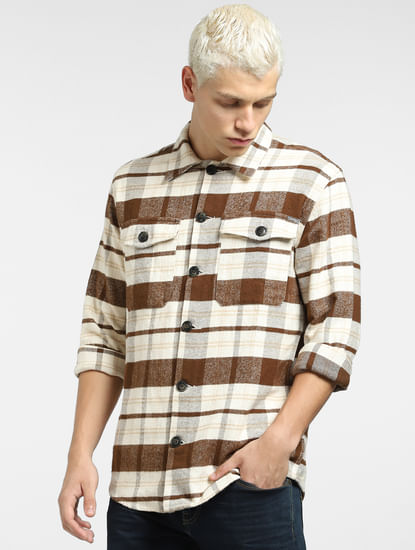Brown Check Print Full Sleeves Shirt