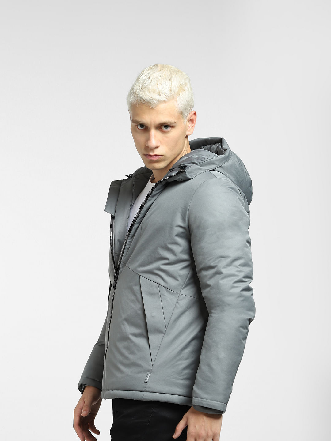 grey hooded jacket