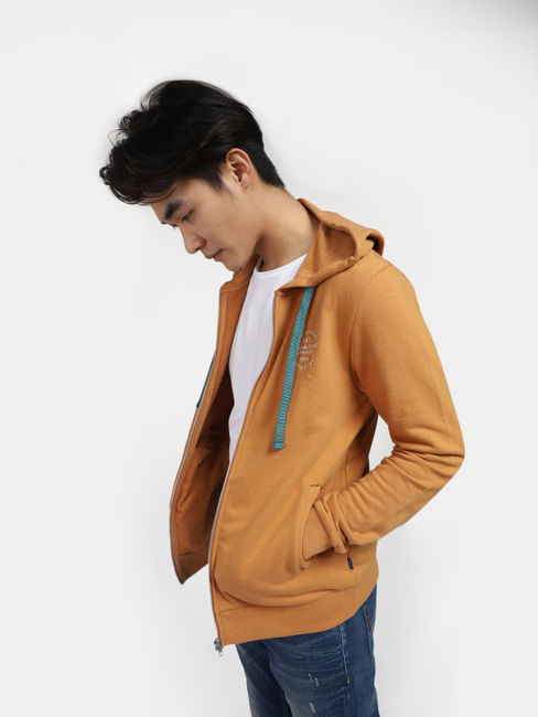 Brown Front-Open Hooded Sweatshirt