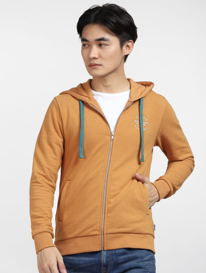 Brown Front-Open Hooded Sweatshirt