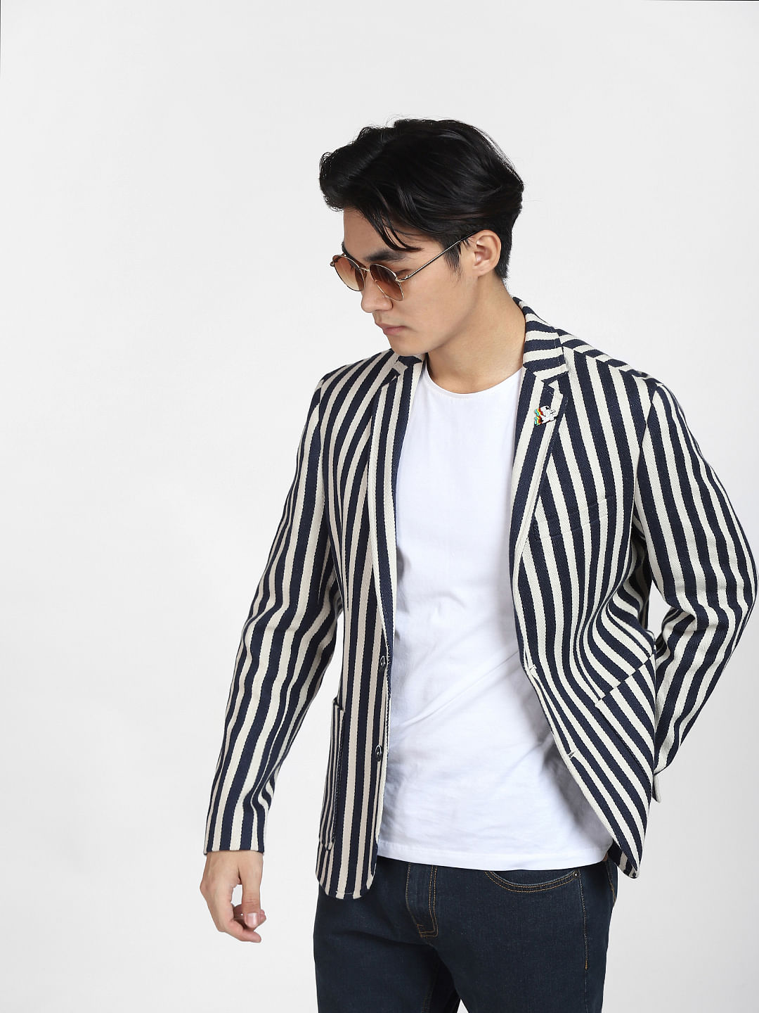 Black and white striped blazer outlet mens