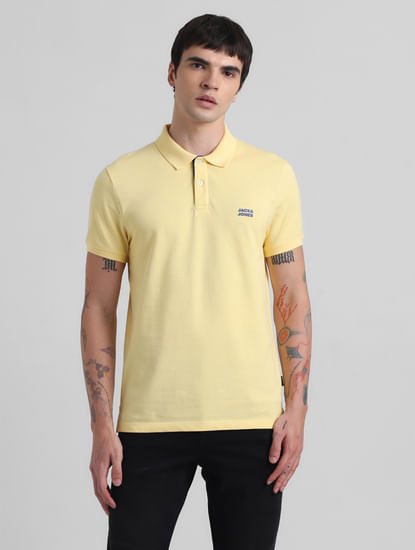 Yellow Logo Text Cotton Polo