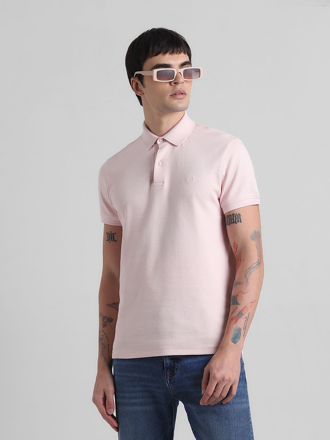 Pink and on sale white polo shirt