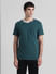 Green Cotton Contrast Neck T-shirt_411178+2