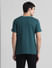 Green Cotton Contrast Neck T-shirt_411178+4