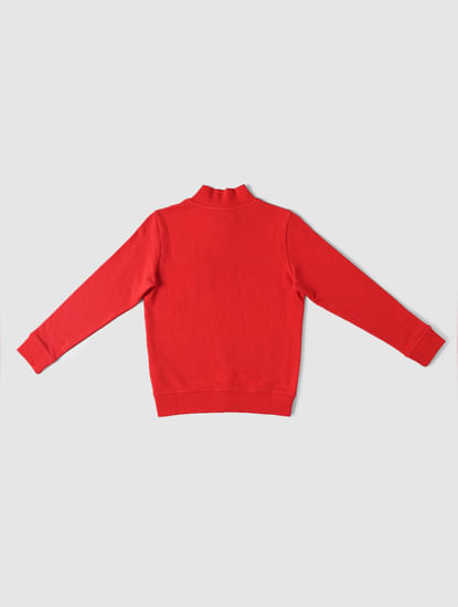 BOYS Red Logo Print Zip Up Sweatshirt
