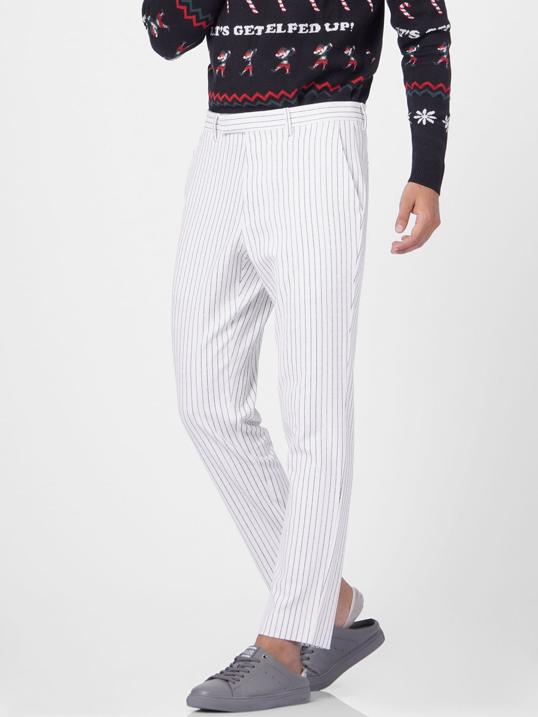 Claire High Rise Wide Pinstripe Trousers  BLACK  Tommy Hilfiger
