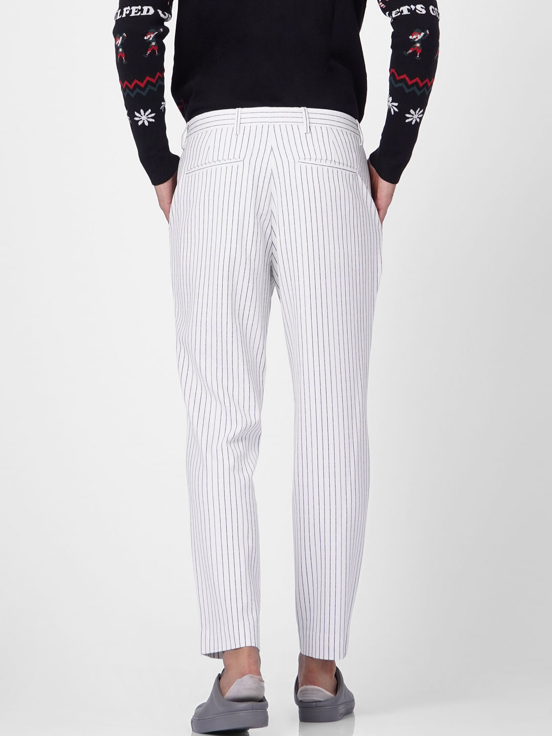 Buy Women White Stripe Formal Slim Fit Trousers Online - 740038 | Van Heusen