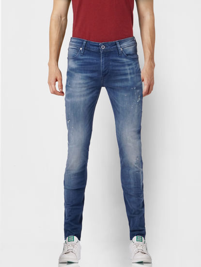 Blue Low Rise Liam Torn Skinny Jeans 