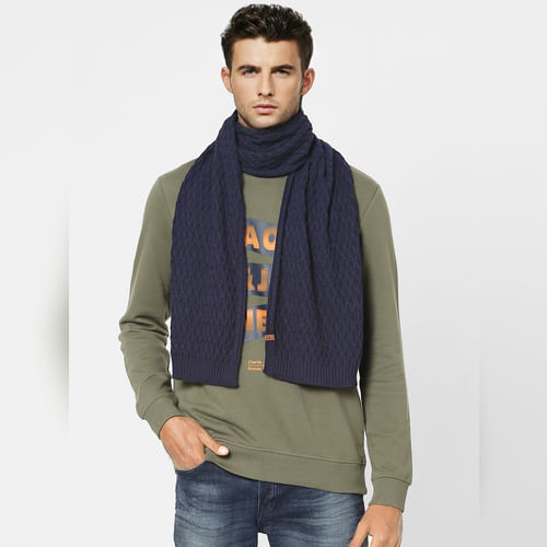 JACK&JONES Navy Blue Gingham Checkered Scarf