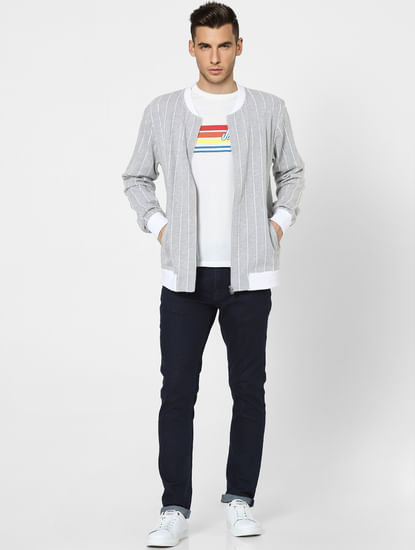 Grey Striped Varsity Sweatshirt