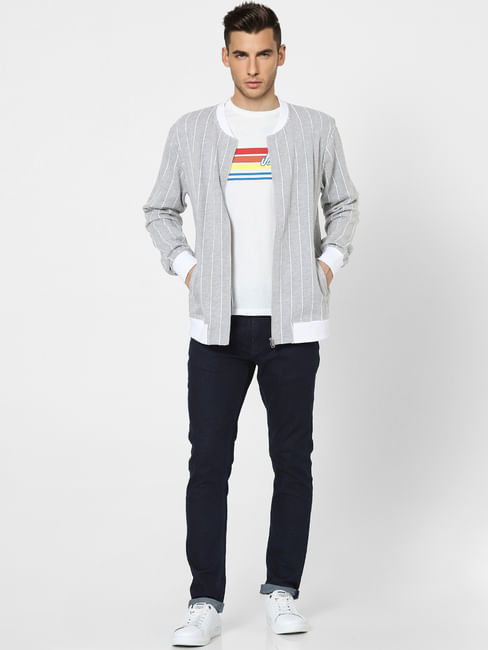 Grey Striped Varsity Sweatshirt