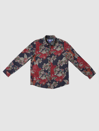 BOYS Red Floral Full Sleeves Shirt