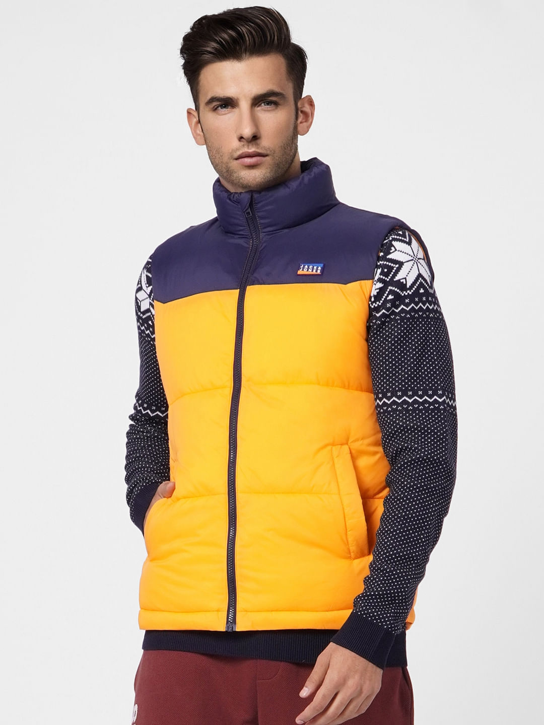 mens orange quilted vest