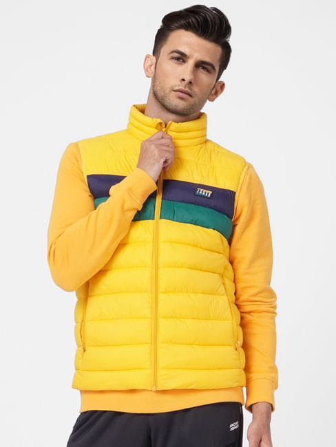 Yellow Colourblocked Puffer Vest Jacket