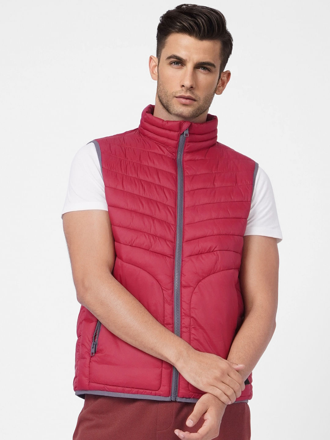 red puffer vest for men