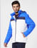 Blue Colourblocked Hooded Puffer Jacket