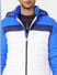 Blue Colourblocked Hooded Puffer Jacket