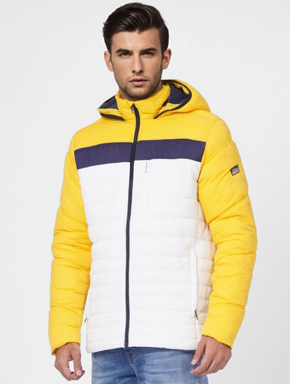 Yellow Colourblocked Hooded Puffer Jacket