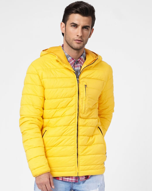 Yellow Hooded Puffer Jacket